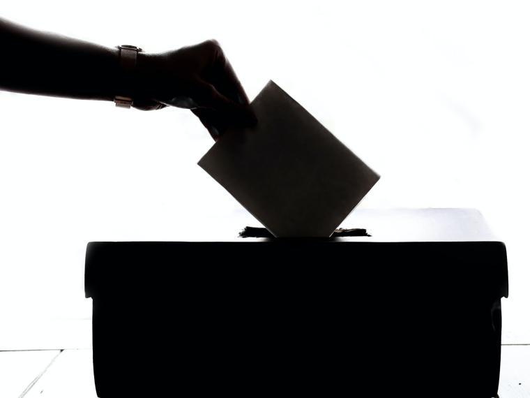 Voting in a ballot box silhouette